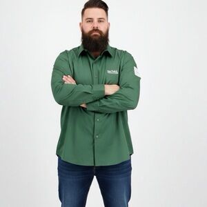 Von Dutch Originals Men’s L Shirt Forrest Green Long Sleeve Button Up Patches